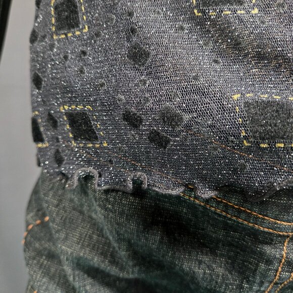 Y2K Black Glitter Mesh Top Flocked Velvet Size S Whimsigoth Goth Grunge - Picture 3 of 9